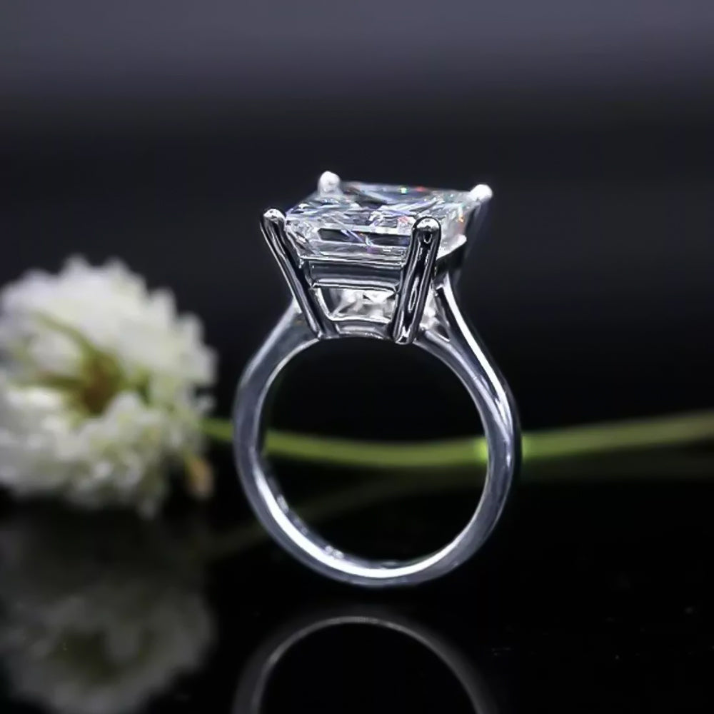 5.0 Ct White Moissanite Princess Solitaire Ring - 925 Sterling Silver Gold Vermeil