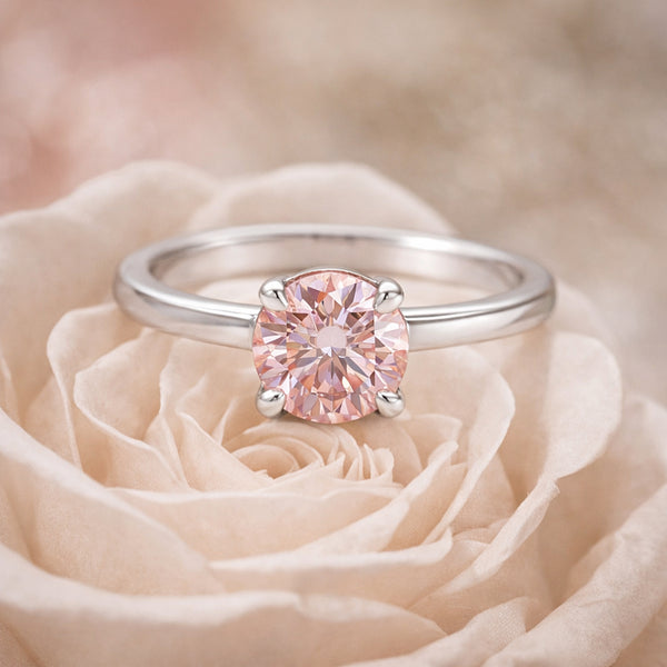 Certified 3 Ct Round Cut Pink Moissanite Solitaire Ring in Gold Plated Vermeil
