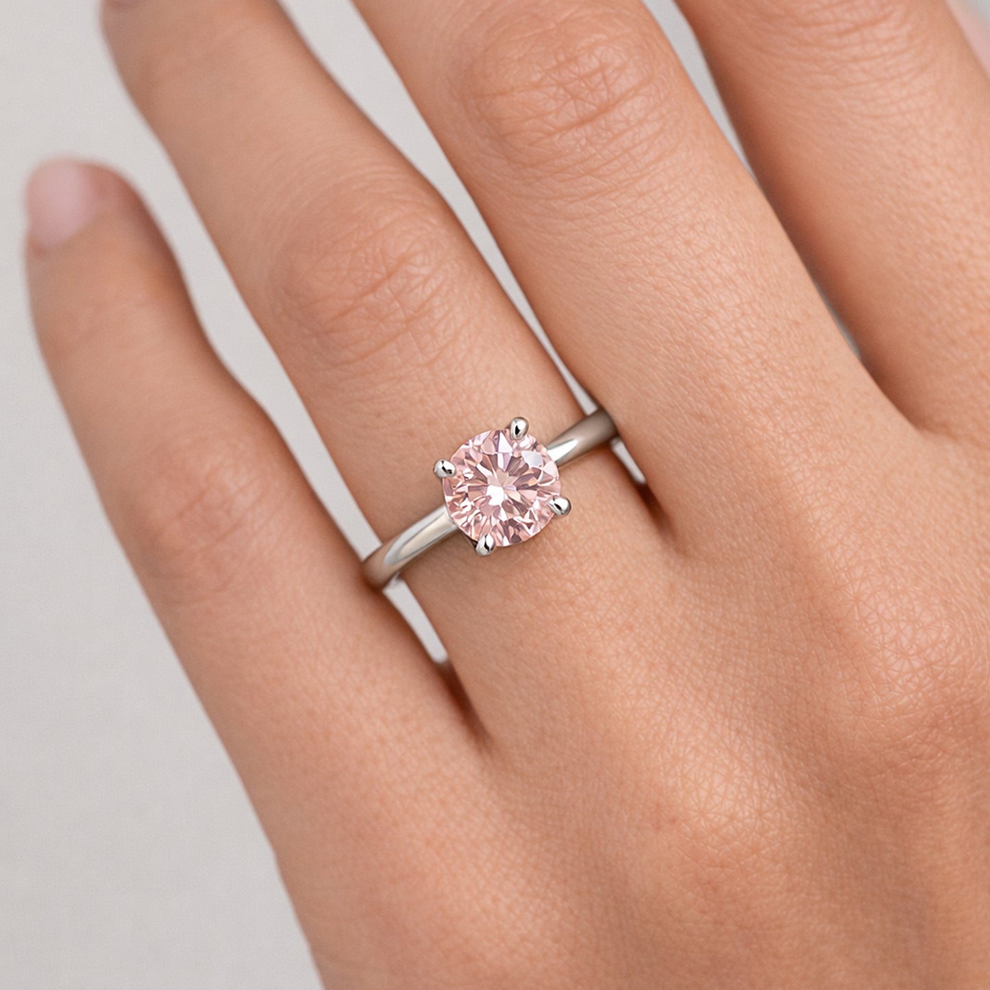Certified 3 Ct Round Cut Pink Moissanite Solitaire Ring in Gold Plated Vermeil
