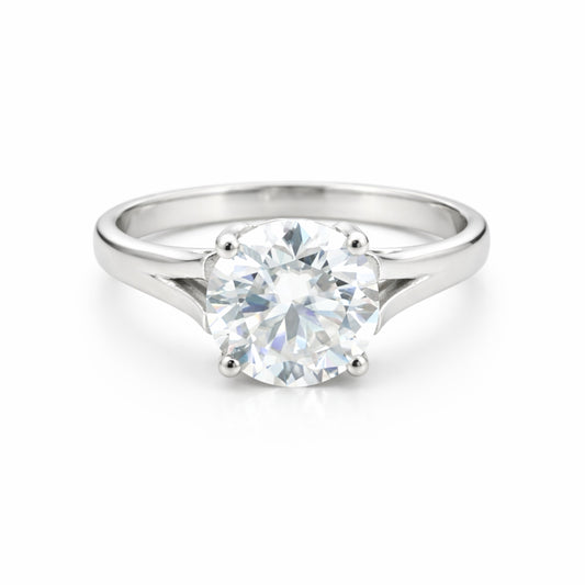 3 Ct Round Cut White Moissanite Solitaire Ring In Gold Vermeil Certified