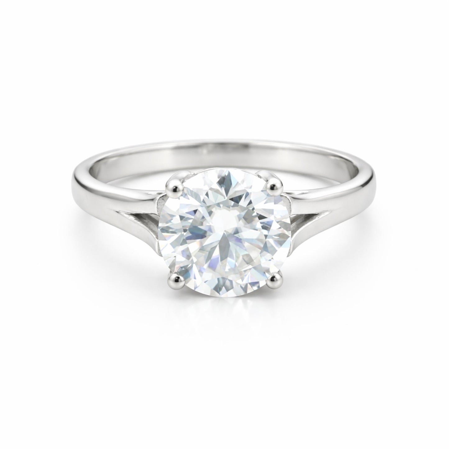 Side profile of round diamond solitaire with cathedral gold vermeil shoulders