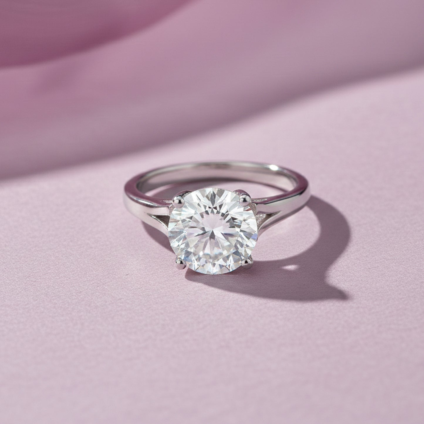 3 Ct Round Cut White Moissanite Solitaire Ring In Gold Vermeil Certified