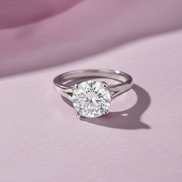 3 Ct Round Cut White Moissanite Solitaire Ring In Gold Vermeil Certified