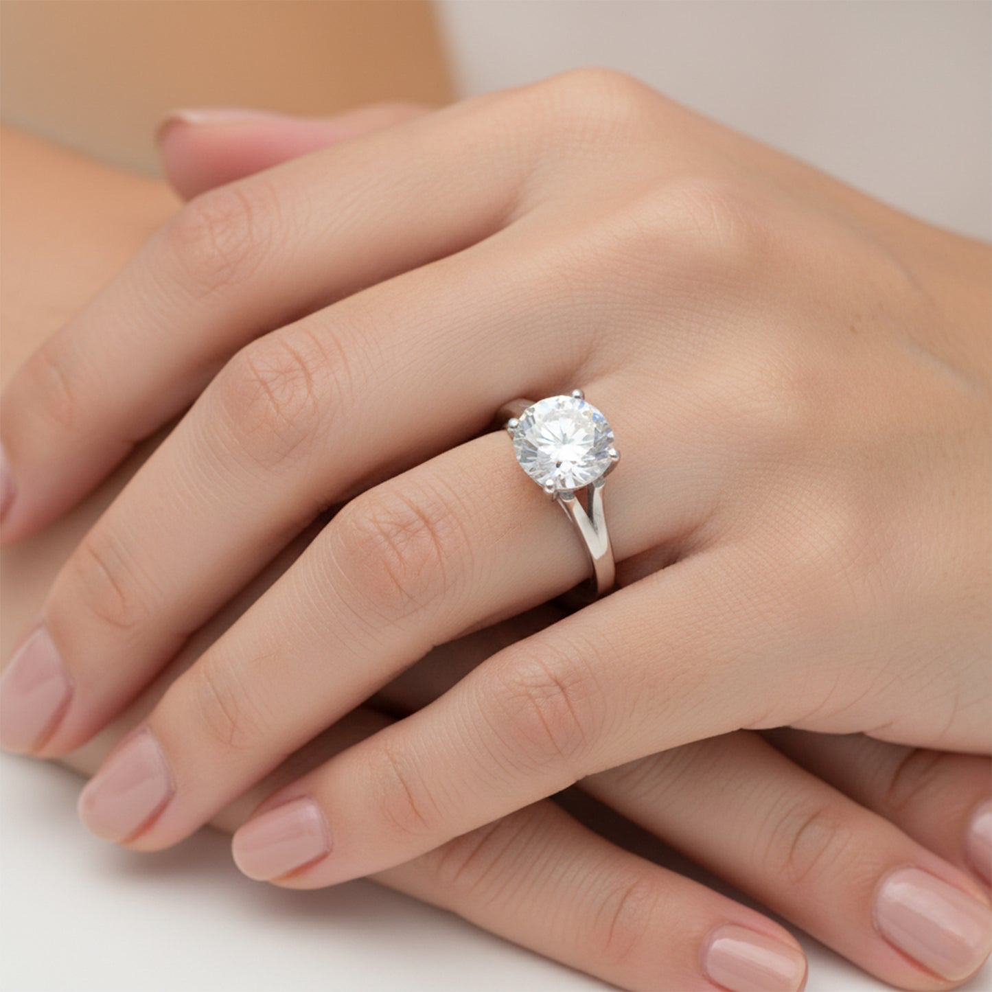 3 Ct Round Cut White Moissanite Solitaire Ring In Gold Vermeil Certified