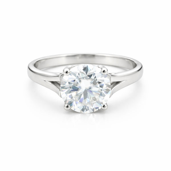 3 Ct Round Cut White Moissanite Solitaire Ring In Gold Vermeil Certified