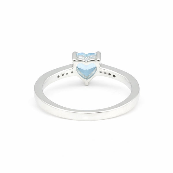 Blue Aquamarine Solitaire Ring 6.00 Ct. Heart Cut 925 Sterling Silver Stackable