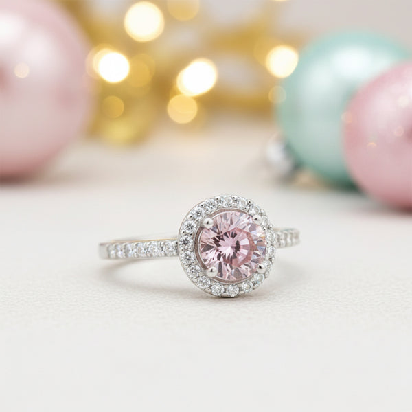 Pink Moissanite Round Ring 7.00 Ct. 925 Sterling Silver Stackable Eternity Band