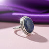 Lapis Oval Solitaire Ring 8.00 Ct. 925 Sterling Silver Wedding Fine Jewelry Gift