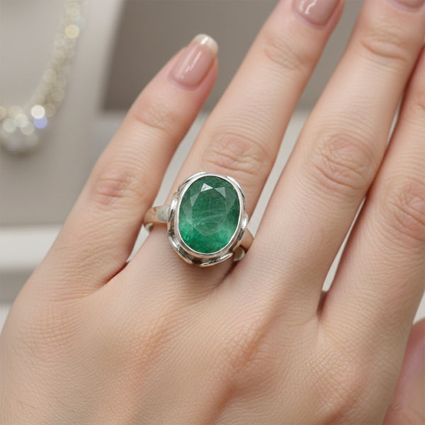 3.50 Ct. Green Emerald Ring Oval Cut 925 Sterling Silver Eternity Band Fine Gift
