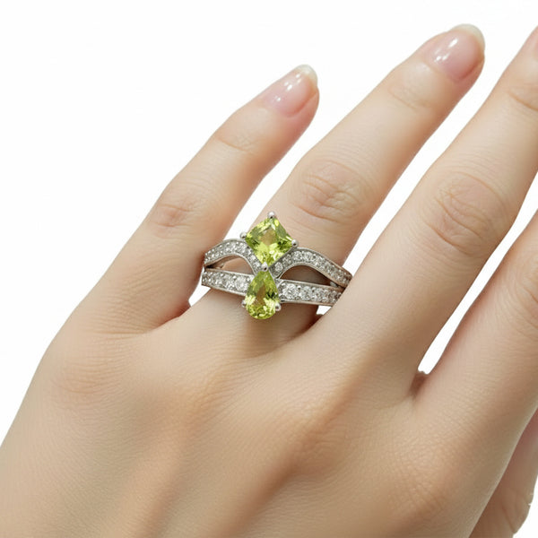 Green Amethyst Pear Cut Solitaire Ring 3.00 Ct. 925 Sterling Silver Gift for Her