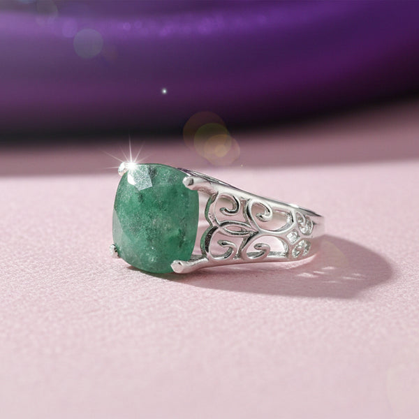 Green Emerald Solitaire Ring 4.70 Ct. Cushion Cut 925 Sterling Silver Stackable