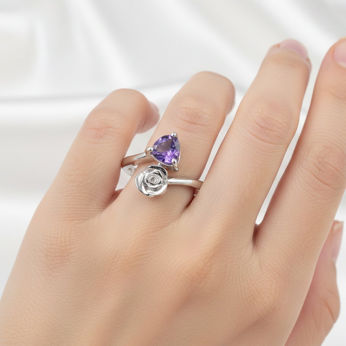 Purple Amethyst Pear Ring 6.50 Ct. 925 Sterling Silver Stackable Eternity Band G