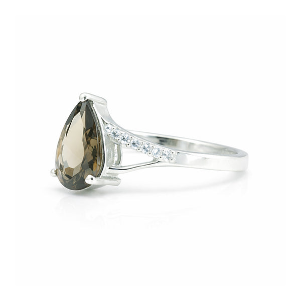 Brown Topaz Pear Cut Solitaire Ring 6.60 Ct. 925 Sterling Silver Gift for Her