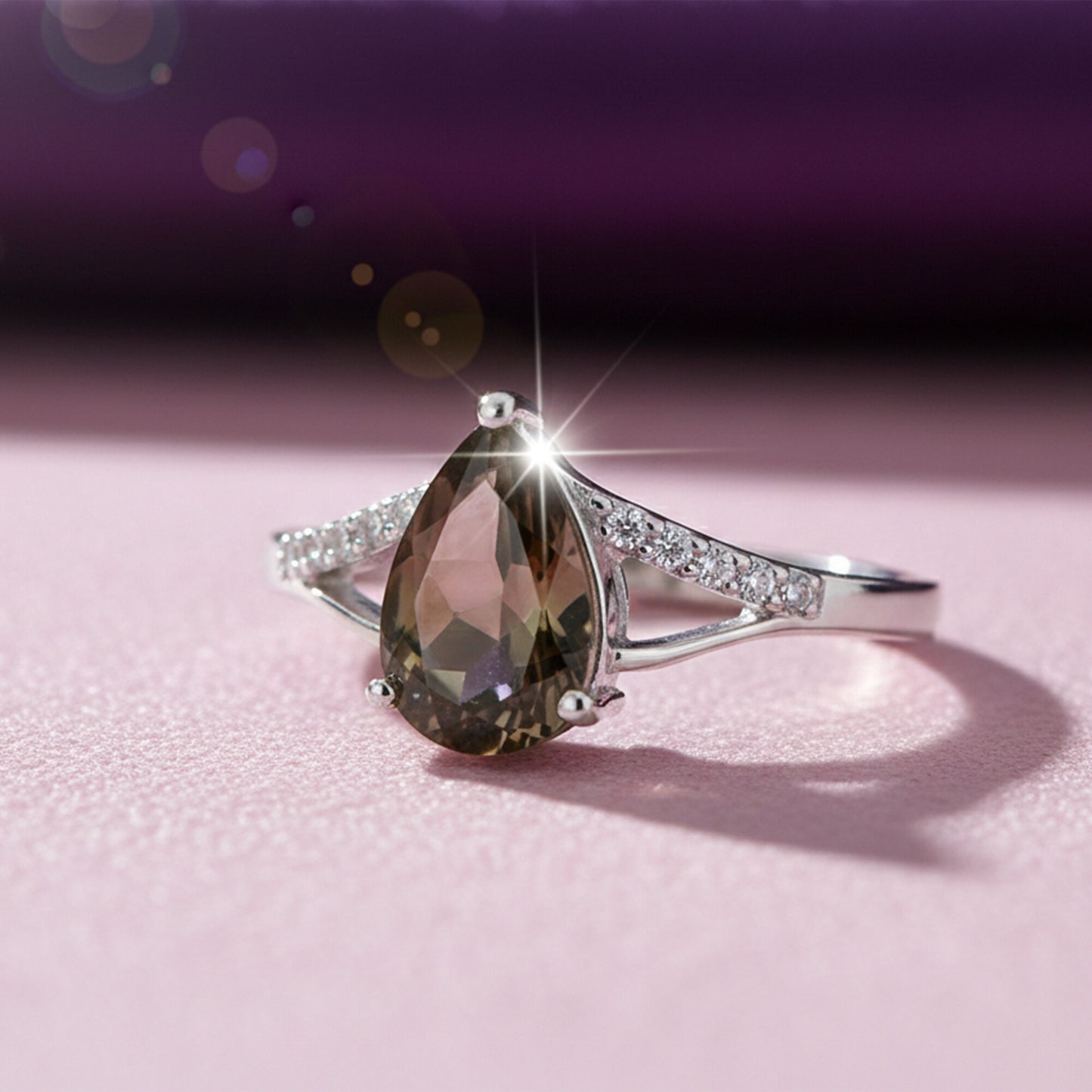 Brown Topaz Pear Cut Solitaire Ring 6.60 Ct. 925 Sterling Silver Gift for Her