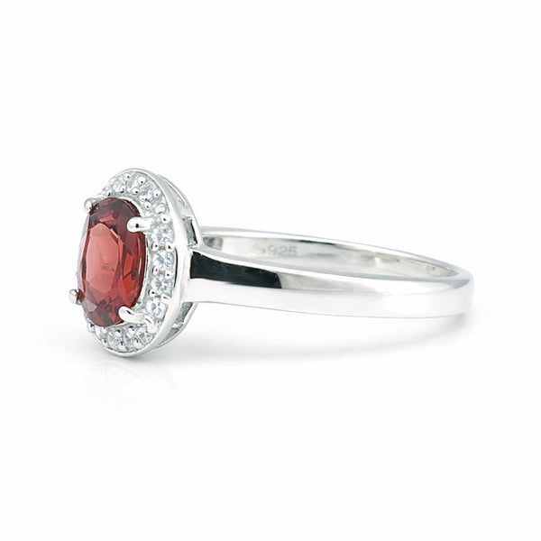 Red Garnet Solitaire Ring 4.85 Ct. Oval Cut 925 Sterling Silver Stackable Band