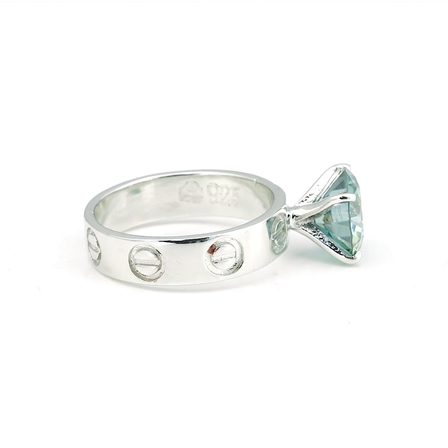 Green Moissanite Round Ring 6.65 Ct. 925 Sterling Silver Stackable Eternity Band