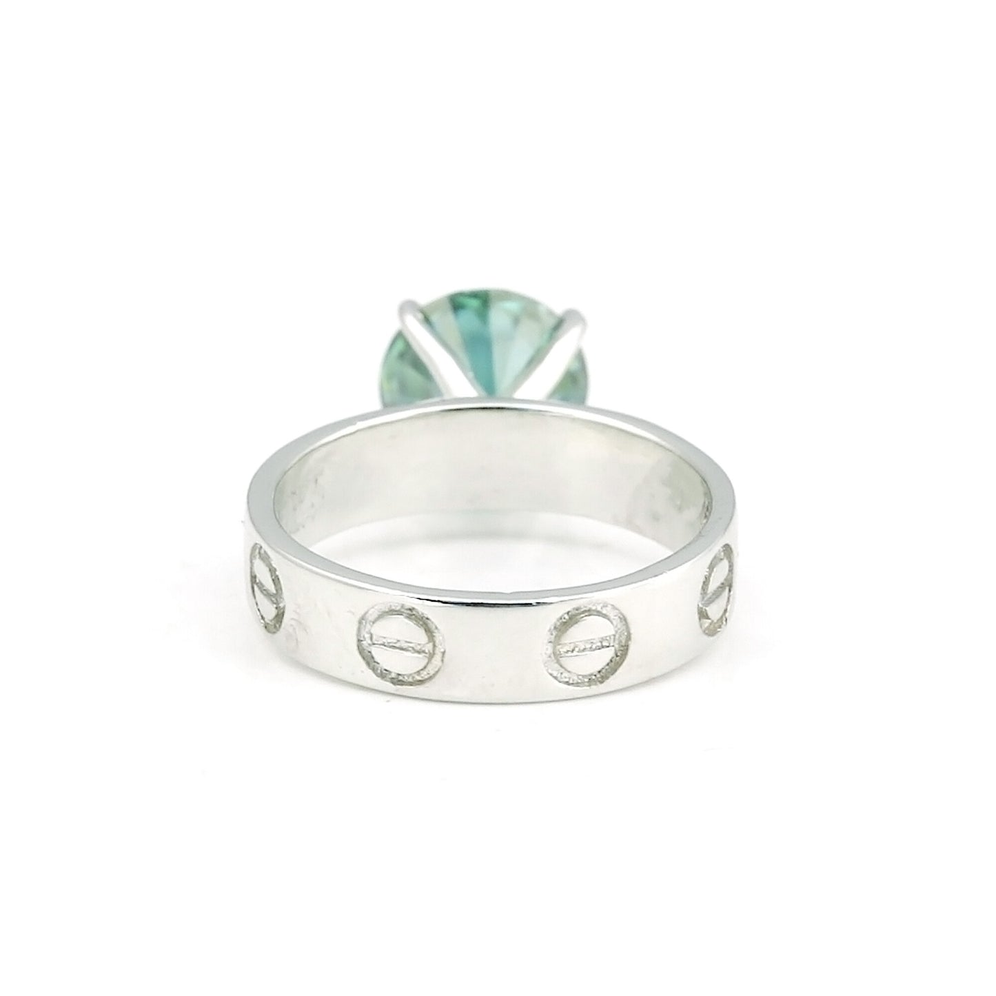Green Moissanite Round Ring 6.65 Ct. 925 Sterling Silver Stackable Eternity Band