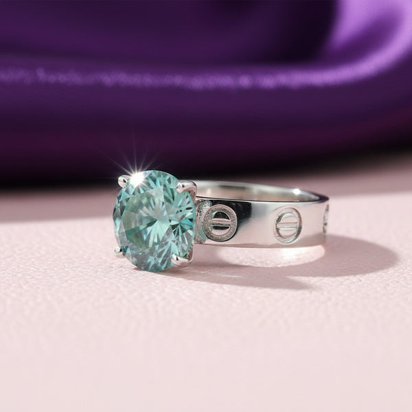Green Moissanite Round Ring 6.65 Ct. 925 Sterling Silver Stackable Eternity Band