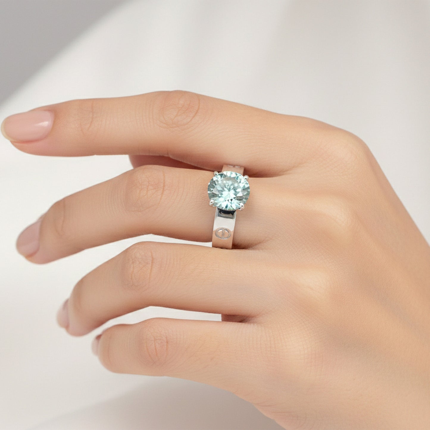 Green Moissanite Round Ring 6.65 Ct. 925 Sterling Silver Stackable Eternity Band