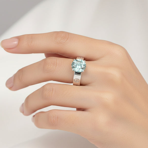 Green Moissanite Round Ring 6.65 Ct. 925 Sterling Silver Stackable Eternity Band