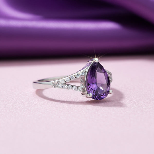 Amethyst Pear Solitaire Ring 5.80 Ct. 925 Sterling Silver Mother's Day Fine Jewe