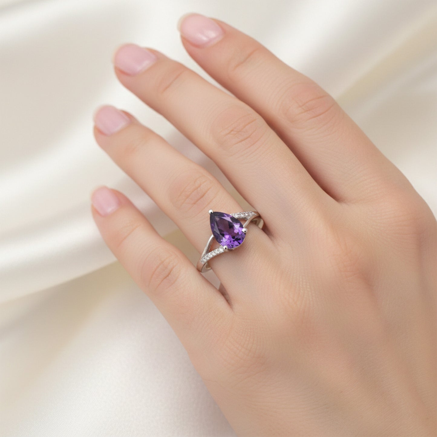 Amethyst Pear Solitaire Ring 5.80 Ct. 925 Sterling Silver Mother's Day Fine Jewe