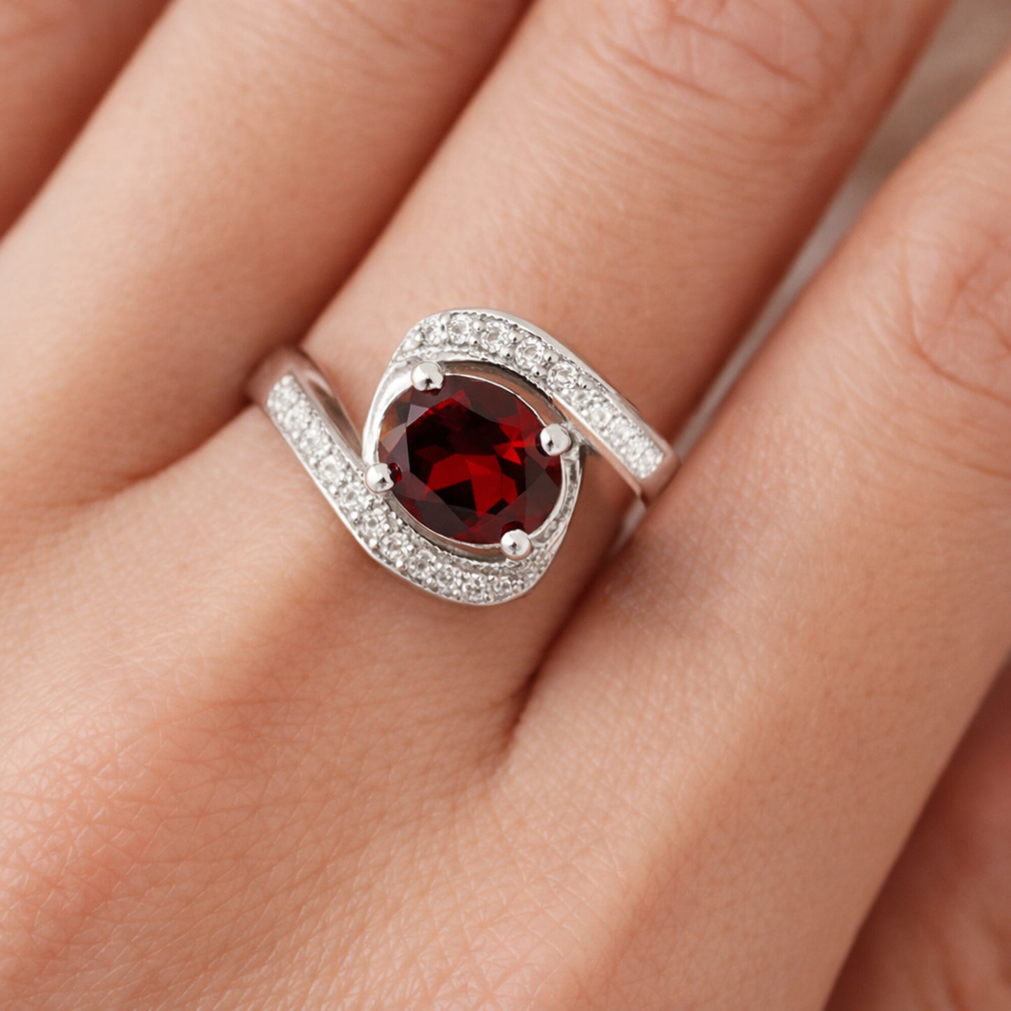 Garnet Oval Solitaire Gemstone Ring 3.80 Ct. 925 Sterling Silver Women Gift Her