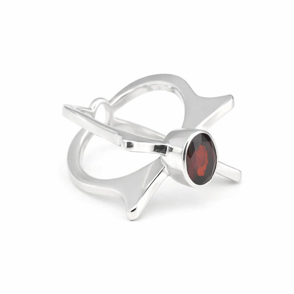 Red Garnet Solitaire Ring 3.65 Ct. Oval Cut 925 Sterling Silver Stackable Band