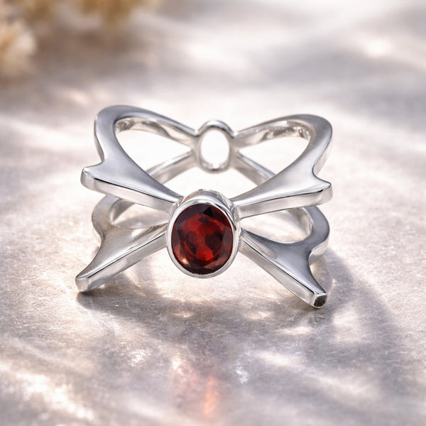 Red Garnet Solitaire Ring 3.65 Ct. Oval Cut 925 Sterling Silver Stackable Band
