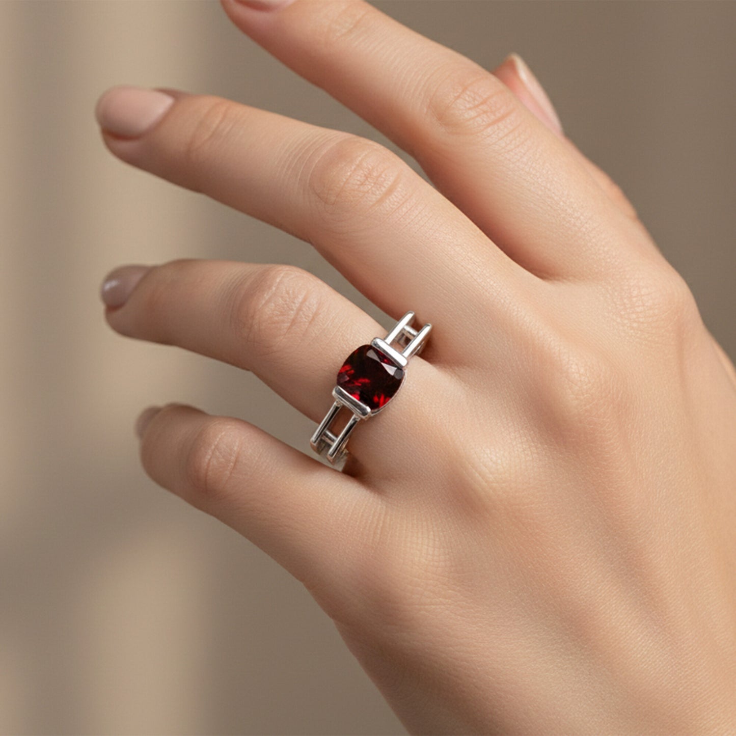 Cushion Cut Garnet Ring 2.00 Ct. 925 Sterling Silver Eternity Band Gift for Her