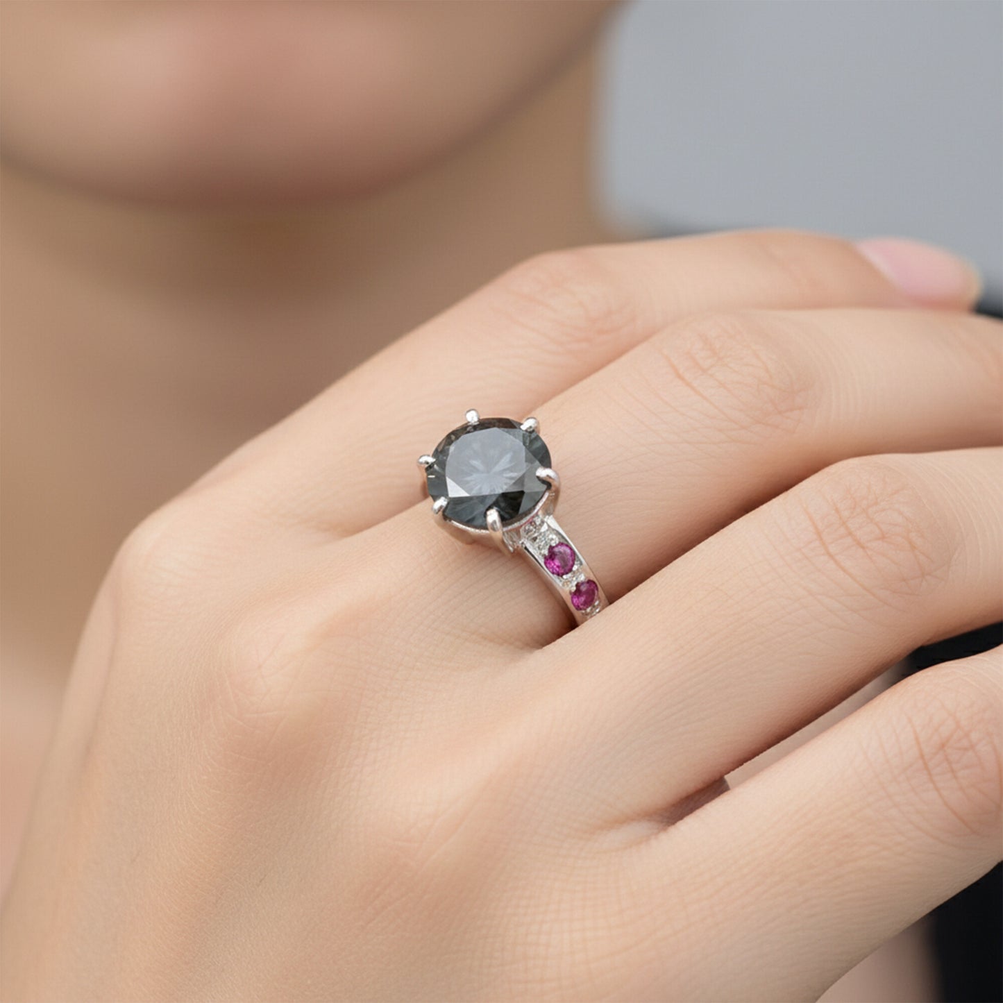 3.80 Ct. Moissanite Round Cut Ring 925 Sterling Silver Women Fine Jewelry