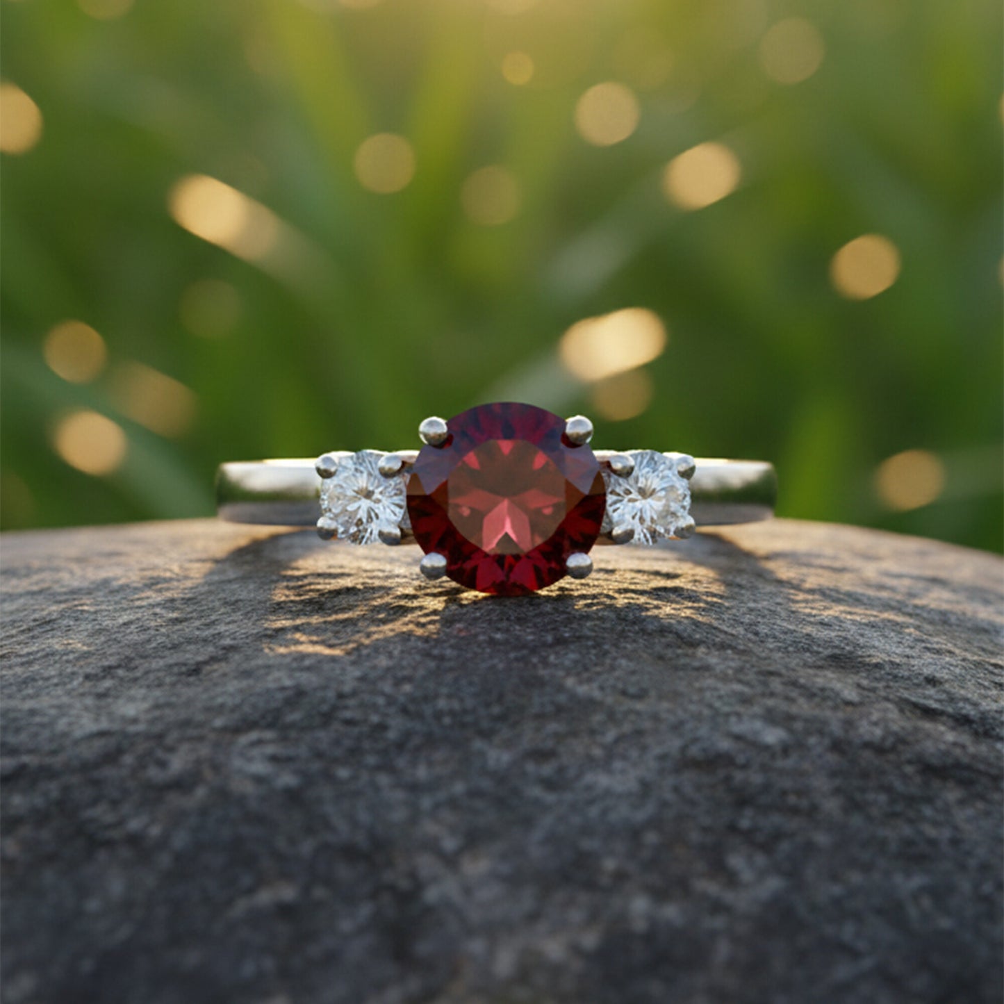 Red Garnet Oval Ring 3.00 Ct. 925 Sterling Silver Stackable Eternity Band Gift