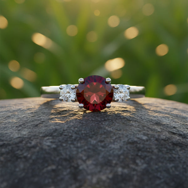 Red Garnet Oval Ring 3.00 Ct. 925 Sterling Silver Stackable Eternity Band Gift