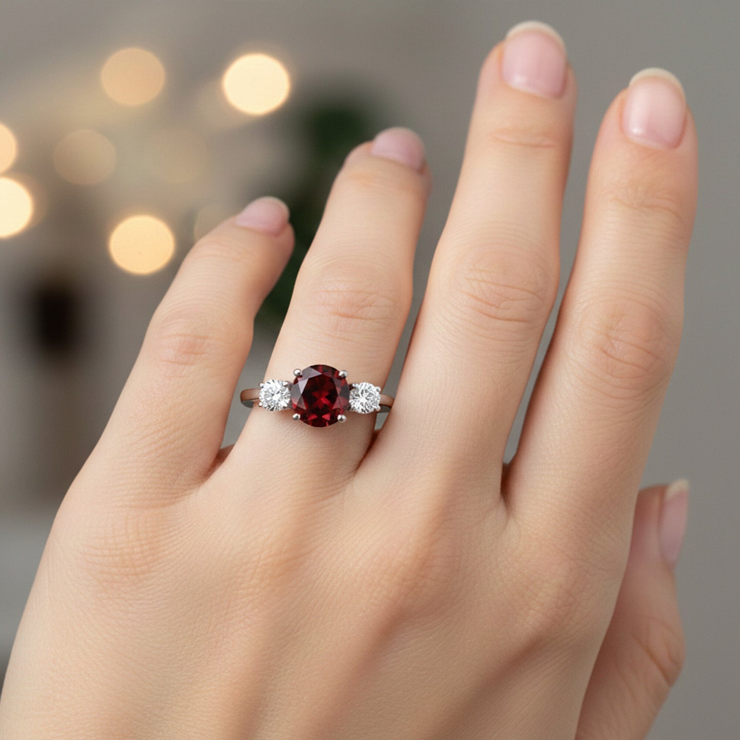 Red Garnet Oval Ring 3.00 Ct. 925 Sterling Silver Stackable Eternity Band Gift