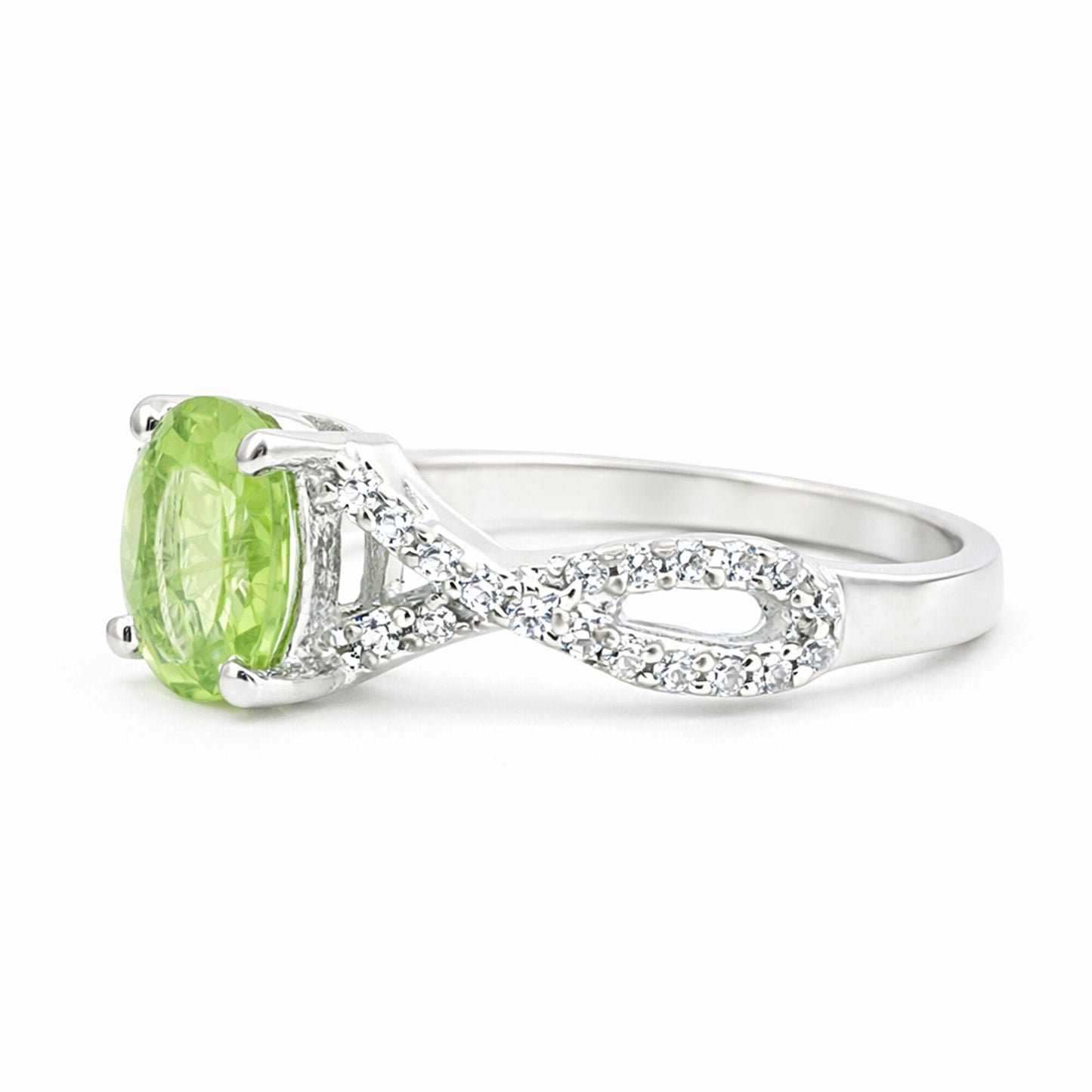 3.00 Ct. Green Amethyst Ring Oval Cut 925 Sterling Silver Eternity Band Fine Gif