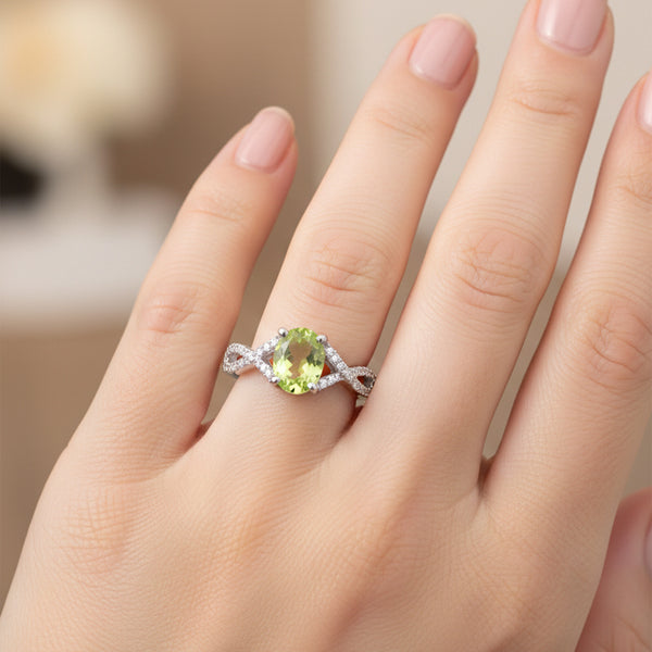 3.00 Ct. Green Amethyst Ring Oval Cut 925 Sterling Silver Eternity Band Fine Gif
