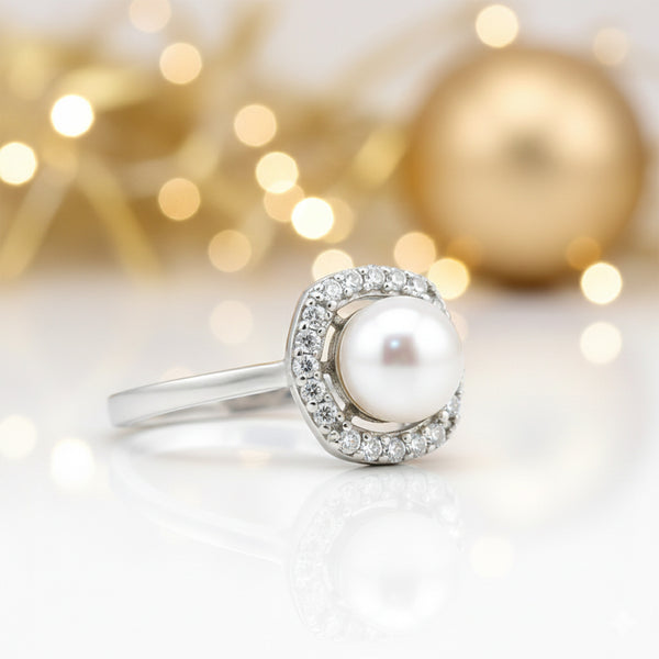EGL Certified 3.20 Ct. Pearl Round Cut Ring 925 Sterling Silver Women Fine Jewel
