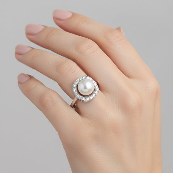 EGL Certified 3.20 Ct. Pearl Round Cut Ring 925 Sterling Silver Women Fine Jewel
