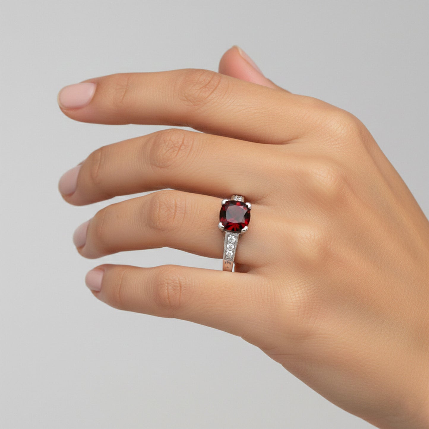 Red Garnet Cushion Cut Solitaire Ring 1.50 Ct. 925 Sterling Silver Gift for Her