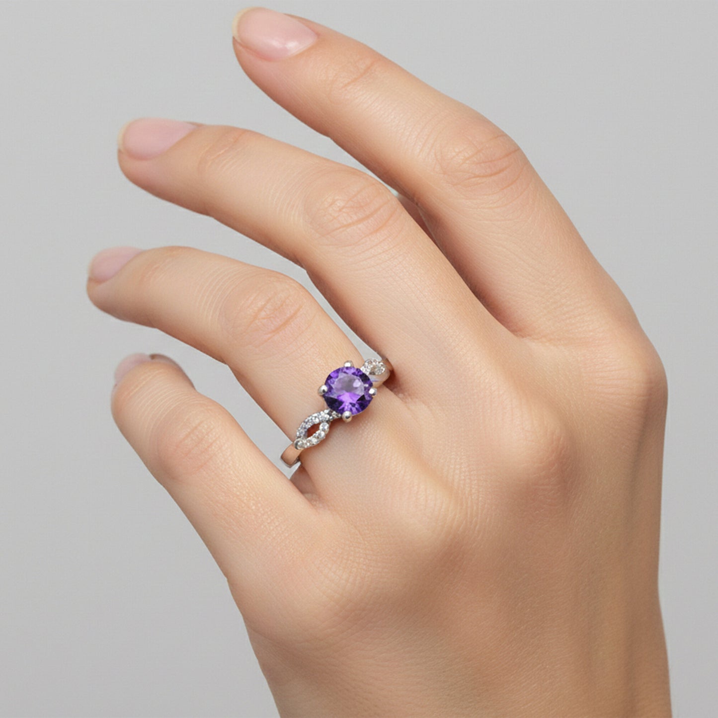 Round Cut Amethyst Ring 2.80 Ct. 925 Sterling Silver Eternity Band Gift for Her
