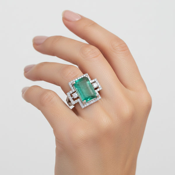 Emerald Gemstone Ring 1.85 Ct. Emerald Cut 925 Sterling Silver Mother's Day Gift