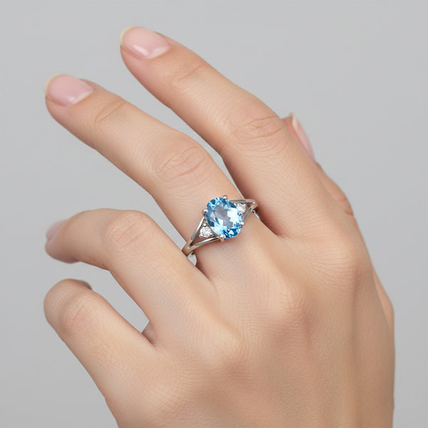 2.45 Ct. Blue Aquamarine Ring Oval Cut 925 Sterling Silver Eternity Band Fine Gi