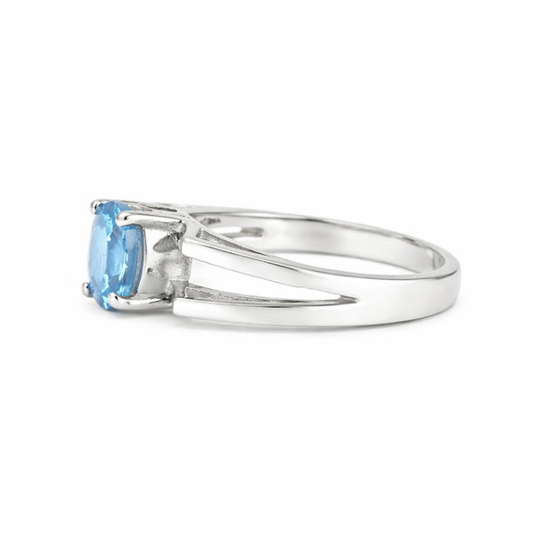 Blue Aquamarine Oval Cut Solitaire Ring 2.10 Ct. 925 Sterling Silver Gift for He