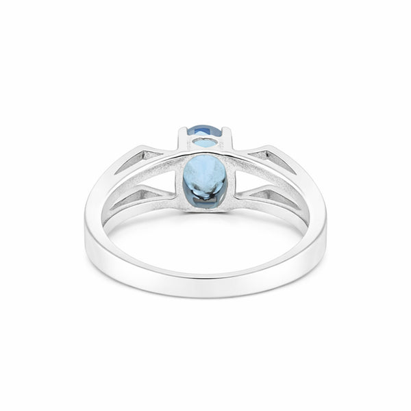 Blue Aquamarine Oval Cut Solitaire Ring 2.10 Ct. 925 Sterling Silver Gift for He