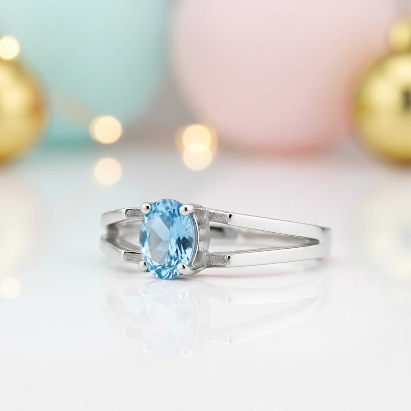 Blue Aquamarine Oval Cut Solitaire Ring 2.10 Ct. 925 Sterling Silver Gift for He
