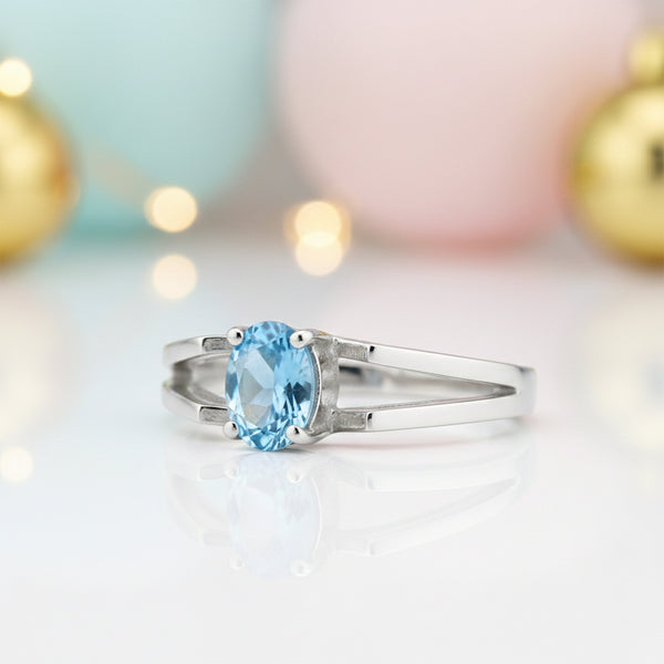 Blue Aquamarine Oval Cut Solitaire Ring 2.10 Ct. 925 Sterling Silver Gift for He