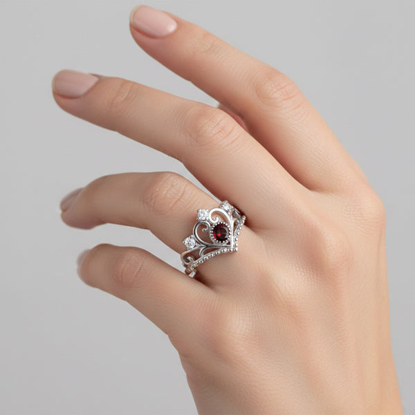 Red Garnet Solitaire Ring 4.50 Ct. Round Cut 925 Sterling Silver Stackable Band