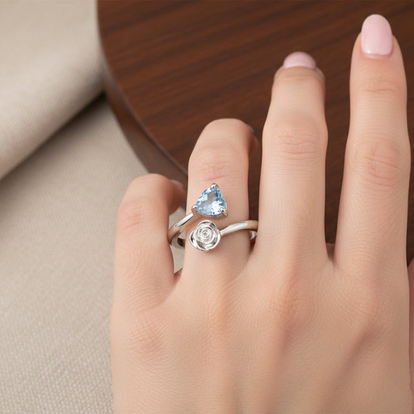 3.25 Ct. Aquamarine Trillion Cut Ring 925 Sterling Silver Women Fine Jewelry