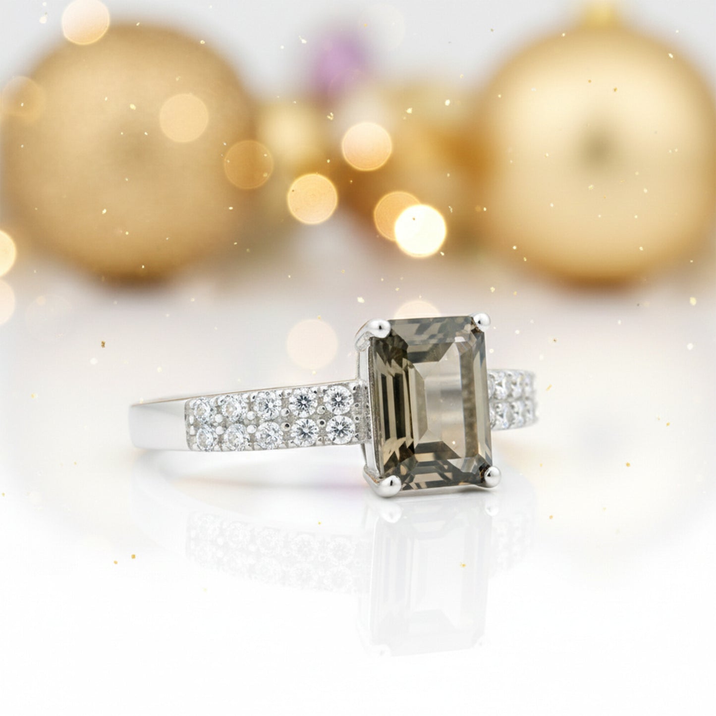 Brown Topaz Emerald Ring 1.24 Ct. 925 Sterling Silver Stackable Eternity Band Gi