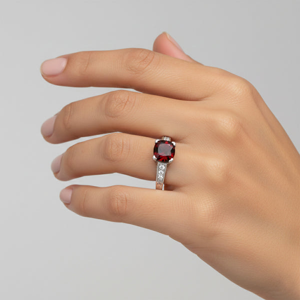 Garnet Oval Solitaire Ring 1.25 Ct. 925 Sterling Silver Birthday Fine Jewelry Gi